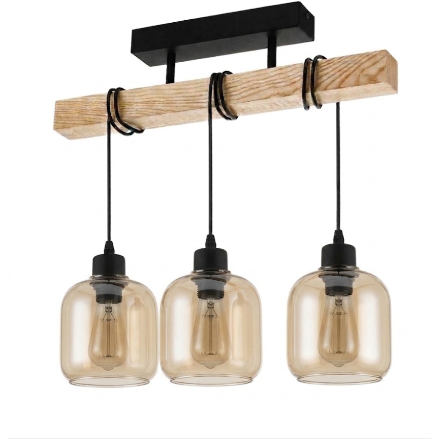 Brilagi - Stropni luster WOOD GLASS 3xE27/60W/230V borovina/crna/zadimljeno smeđa