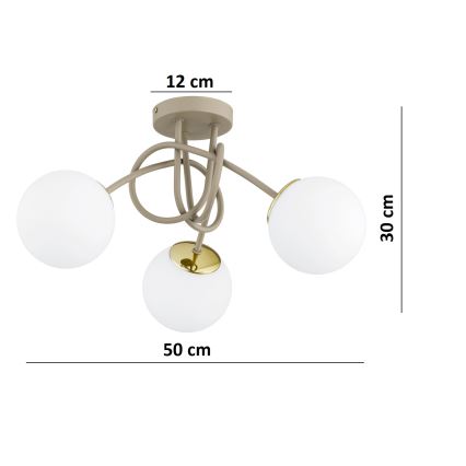 Brilagi - Stropni luster za površinsku montažu MILO ECRU 3xE27/60W/230V bež/zlatna