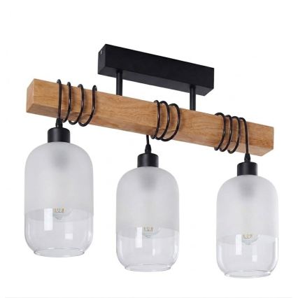 Brilagi - Stropni luster za površinsku montažu WOOD GLASS 3xE27/60W/230V borovina/crna/bijela