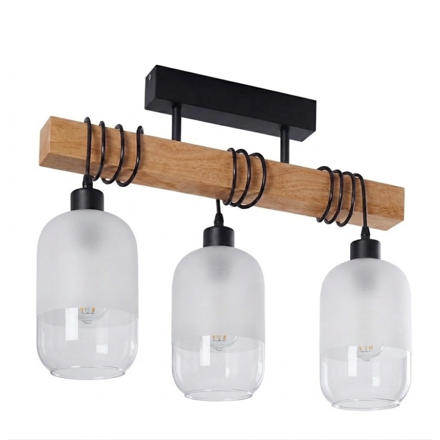 Brilagi - Stropni luster za površinsku montažu WOOD GLASS 3xE27/60W/230V borovina/crna/bijela