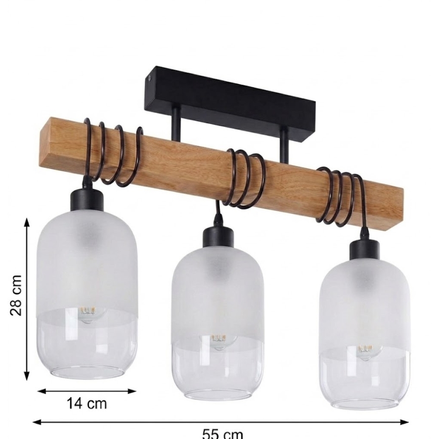 Brilagi - Stropni luster za površinsku montažu WOOD GLASS 3xE27/60W/230V borovina/crna/bijela