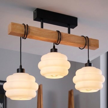 Brilagi - Stropni luster za površinsku montažu WOOD GLASS 3xE27/60W/230V borovina/crna/bijela
