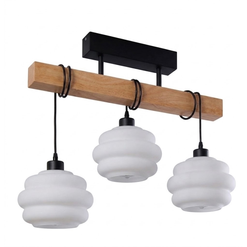 Brilagi - Stropni luster za površinsku montažu WOOD GLASS 3xE27/60W/230V borovina/crna/bijela