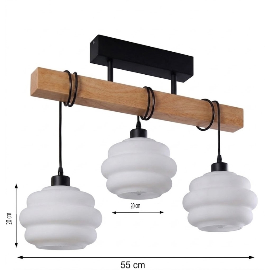 Brilagi - Stropni luster za površinsku montažu WOOD GLASS 3xE27/60W/230V borovina/crna/bijela