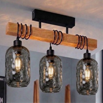 Brilagi - Stropni luster za površinsku montažu WOOD GLASS 3xE27/60W/230V borovina/crna/dimno-siva