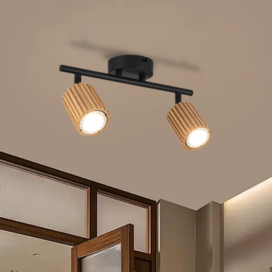 Brilagi - Stropni spot MODERN WOOD 2xGU10/8W/230V kaučukovo drvo/crna