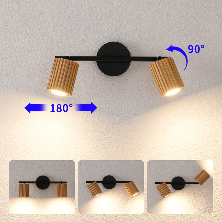 Brilagi - Stropni spot MODERN WOOD 2xGU10/8W/230V kaučukovo drvo/crna