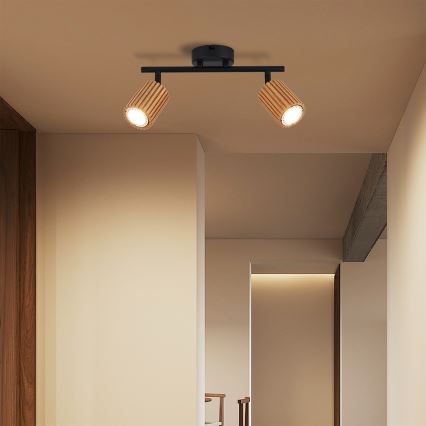 Brilagi - Stropni spot MODERN WOOD 2xGU10/8W/230V kaučukovo drvo/crna