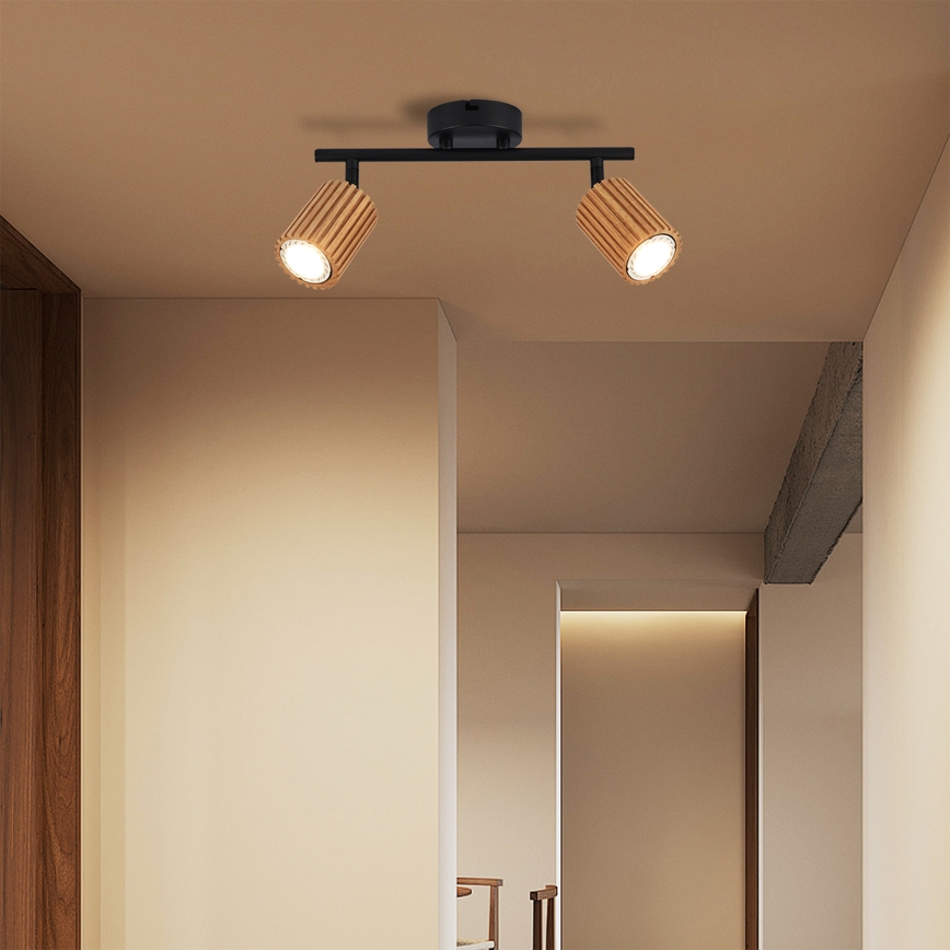 Brilagi - Stropni spot MODERN WOOD 2xGU10/8W/230V kaučukovo drvo/crna