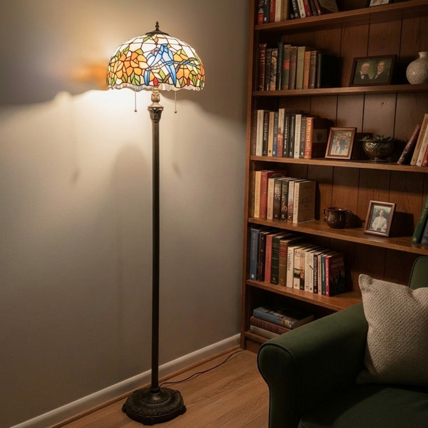 Brilagi - Tiffany vitražna podna lampa JUNGLE 2xE27/60W/230V