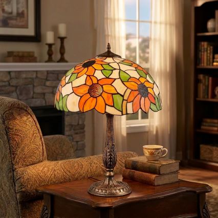 Brilagi - Tiffany vitražna stolna lampa SUNFLOWER 2xE27/60W/230V