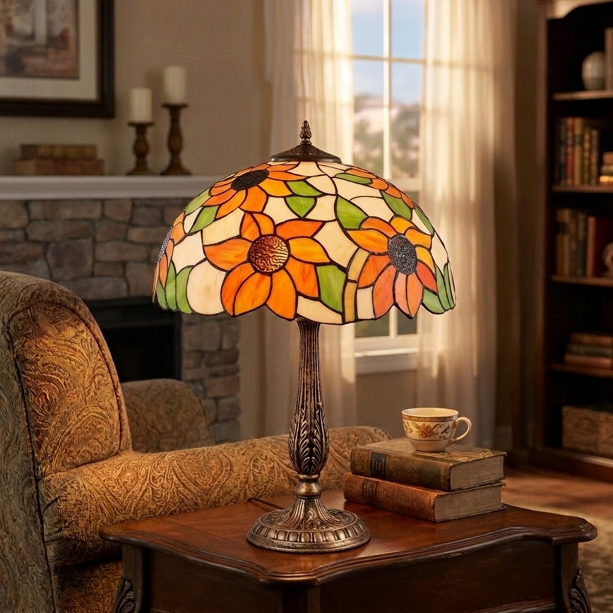 Brilagi - Tiffany vitražna stolna lampa SUNFLOWER 2xE27/60W/230V