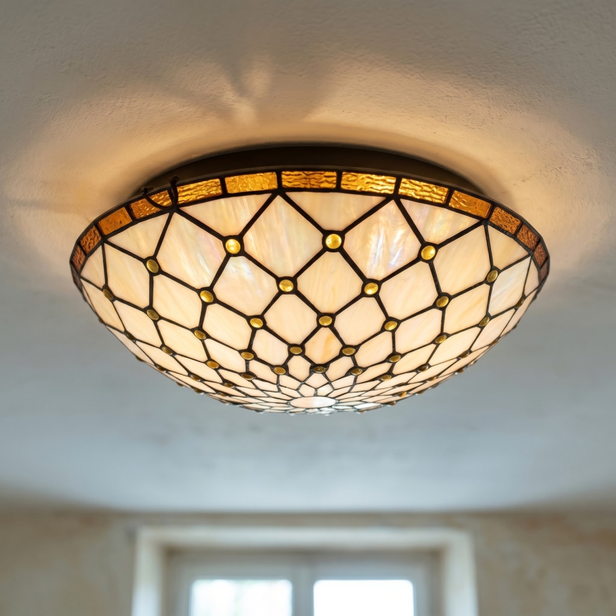 Brilagi - Tiffany vitražna stropna svjetiljka, boja slonovače, 2xE27/60W/230V, Ø 40 cm
