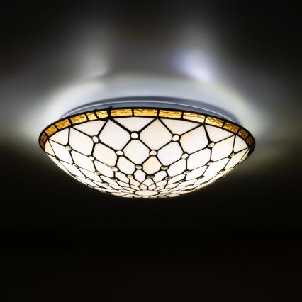 Brilagi - Tiffany vitražna stropna svjetiljka, boja slonovače, 2xE27/60W/230V, Ø 40 cm