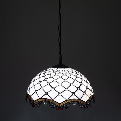 Brilagi - Tiffany vitražni luster na lancu, boja slonovače, 1×E27/60W/230V, Ø 40 cm