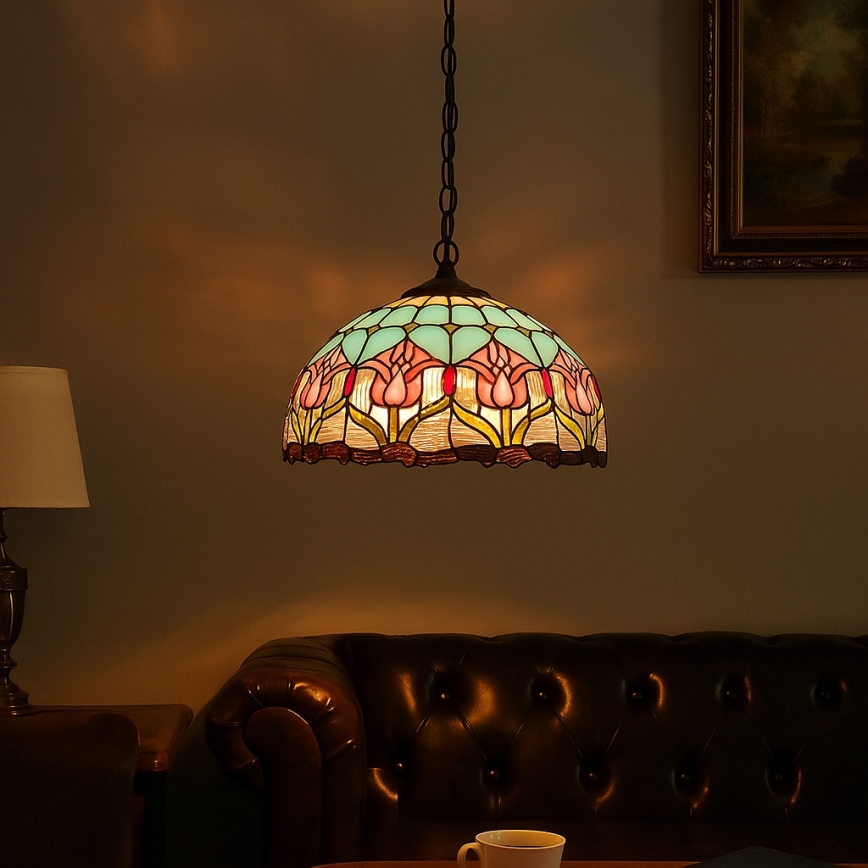 Brilagi - Tiffany vitražni luster na lancu LORAS 2xE27/60W/230V