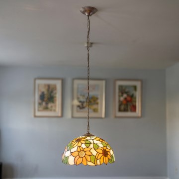 Brilagi - Tiffany vitražni luster na lancu SUNFLOWER 1xE27/60W/230V Ø 40 cm
