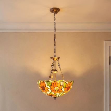 Brilagi - Tiffany vitražni luster na lancu SUNFLOWER 3xE27/60W/230V Ø 50 cm