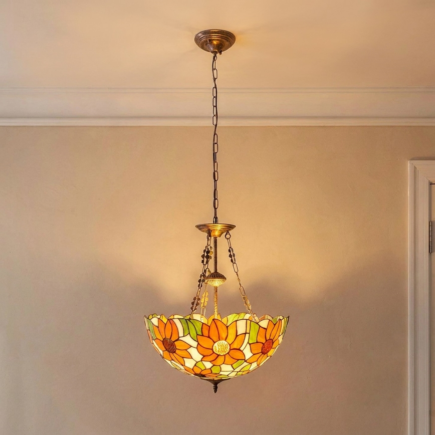 Brilagi - Tiffany vitražni luster na lancu SUNFLOWER 3xE27/60W/230V Ø 50 cm