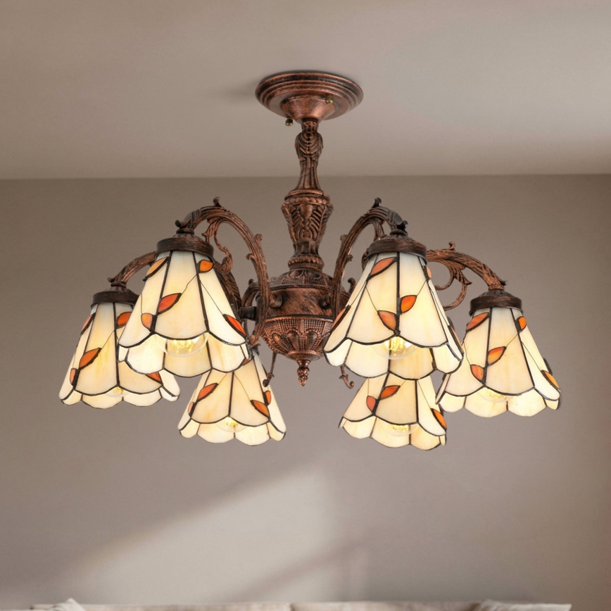 Brilagi - Tiffany vitražni prislonjeni stropni luster FOLIA 6xE27/60W/230V Ø 60 cm