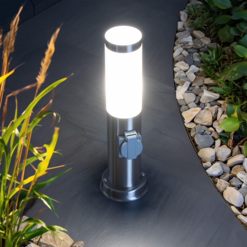 Brilagi - Vanjska lampa s 2 SCHUKO utičnicama NOVA 1xE27/15W/230V 40 cm IP44 matni krom