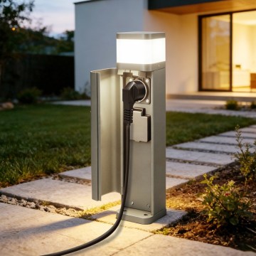 BRILAGI - Vanjska lampa s 2 SCHUKO utičnicama PILLAR 1xG9/11W/230V IP44 siva