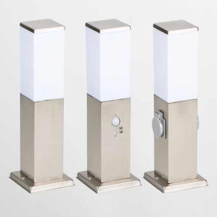 Brilagi - Vanjska svjetiljka s 2 SCHUKO utičnicama NOVA 1xE27/15W/230V 40 cm IP44 matirani krom