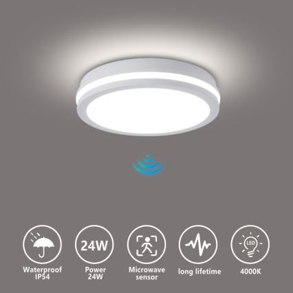 Brilagi - LED vanjsko stropno svjetlo s senzorom BENE LED/24W/230V Ø 26 cm bijela IP54