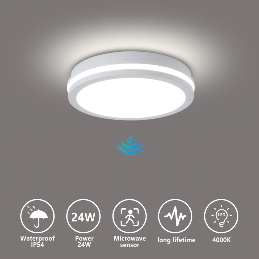 Brilagi - LED vanjsko stropno svjetlo s senzorom BENE LED/24W/230V Ø 26 cm bijela IP54