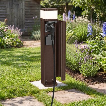 BRILAGI - Vanjska svjetiljka s 2 SCHUKO utičnicama PILLAR 1xG9/11W/230V IP44 smeđa