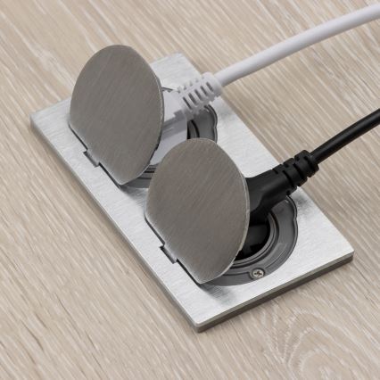 Brilagi - Vanjska ugradbena podna dvostruka utičnica IP55 srebrna pravokutna