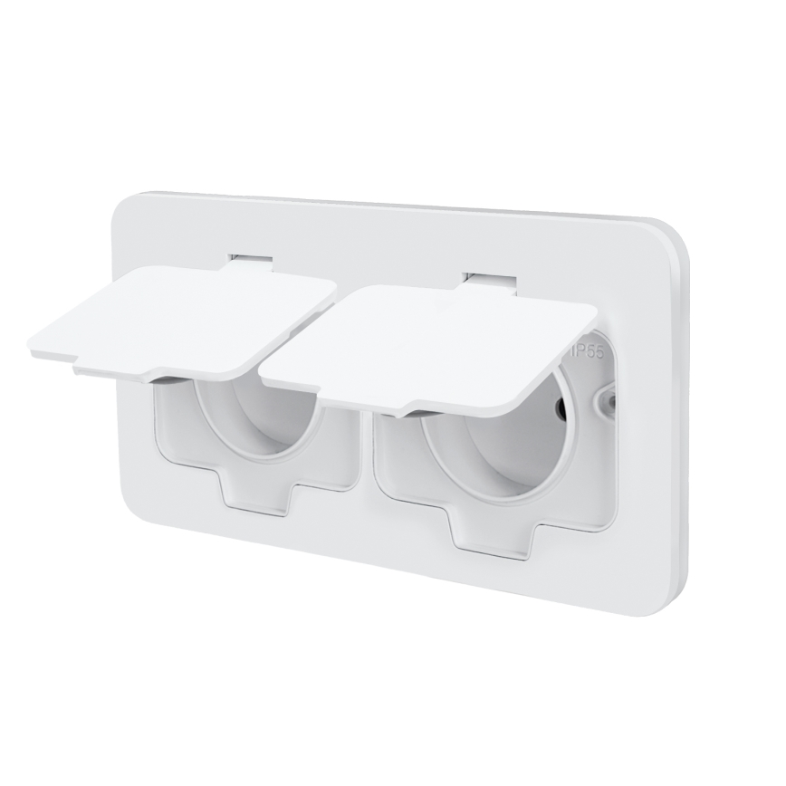 Brilagi - Vanjska ugradna podna dvostruka utičnica IP55, bijela, pravokutna