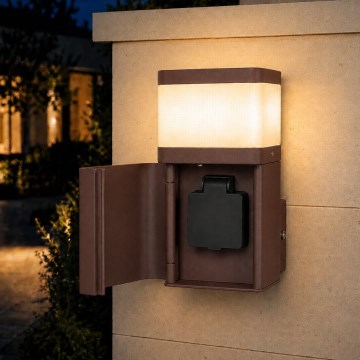 BRILAGI - Vanjska zidna svjetiljka s SCHUKO utičnicom PILLAR 1xG9/11W/230V IP44 smeđa
