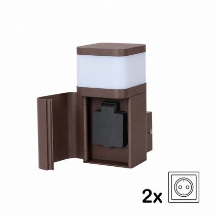 BRILAGI - Vanjska zidna svjetiljka s SCHUKO utičnicom PILLAR 1xG9/11W/230V IP44 smeđa