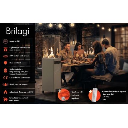 Brilagi - Vanjski plinski kamin FLARO GAS 142x36 cm 8kW 1xAAA siva + zaštitni pokrov