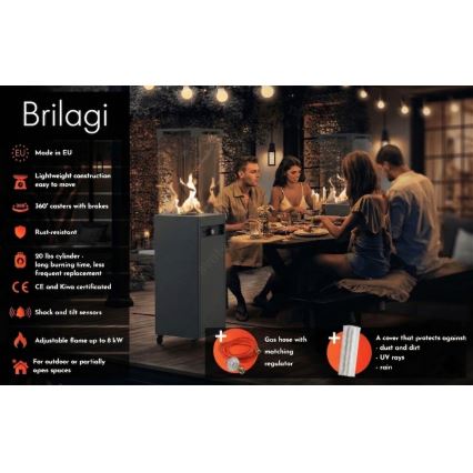 Brilagi - Vanjski plinski kamin FLARO GAS 142x36 cm 8kW 1xAAA antracit + zaštitni pokrov