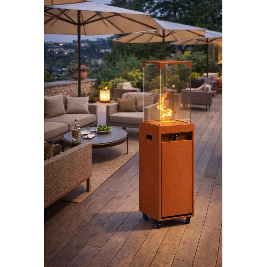 BRILAGI - Vanjski plinski kamin FLARO GAS 142x36 cm 8kW 1xAAA hrđavo/smeđa + zaštitni pokrov