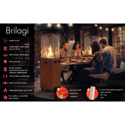 BRILAGI - Vanjski plinski kamin FLARO GAS 142x36 cm 8kW 1xAAA hrđavo/smeđa + zaštitni pokrov