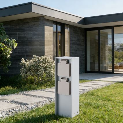 Brilagi - Vanjski stup PILLAR s dvije SCHUKO utičnice, 230 V, IP44, srebrna