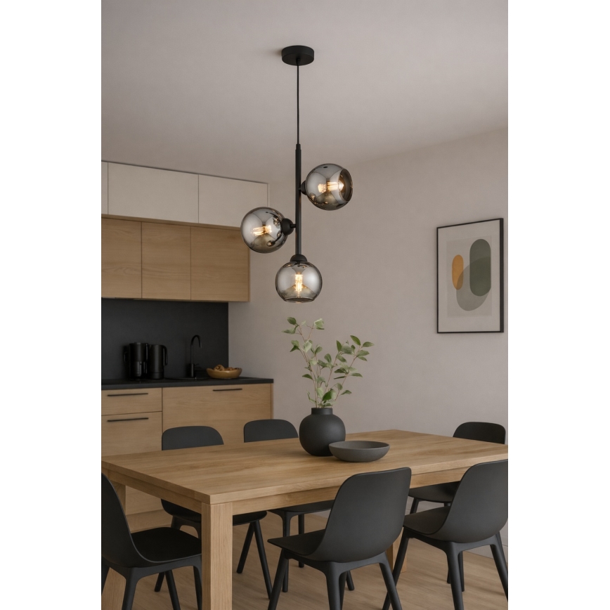 Brilagi - Viseća svjetiljka na sajli 3xE27/60W/230V crna/dimno siva