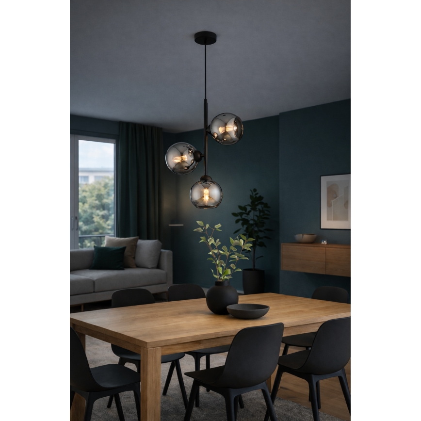 Brilagi - Viseća svjetiljka na sajli 3xE27/60W/230V crna/dimno siva