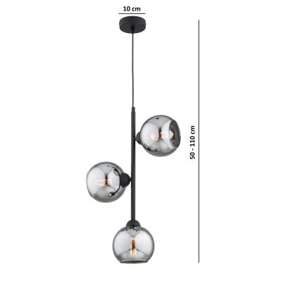Brilagi - Viseća svjetiljka na sajli 3xE27/60W/230V crna/dimno siva