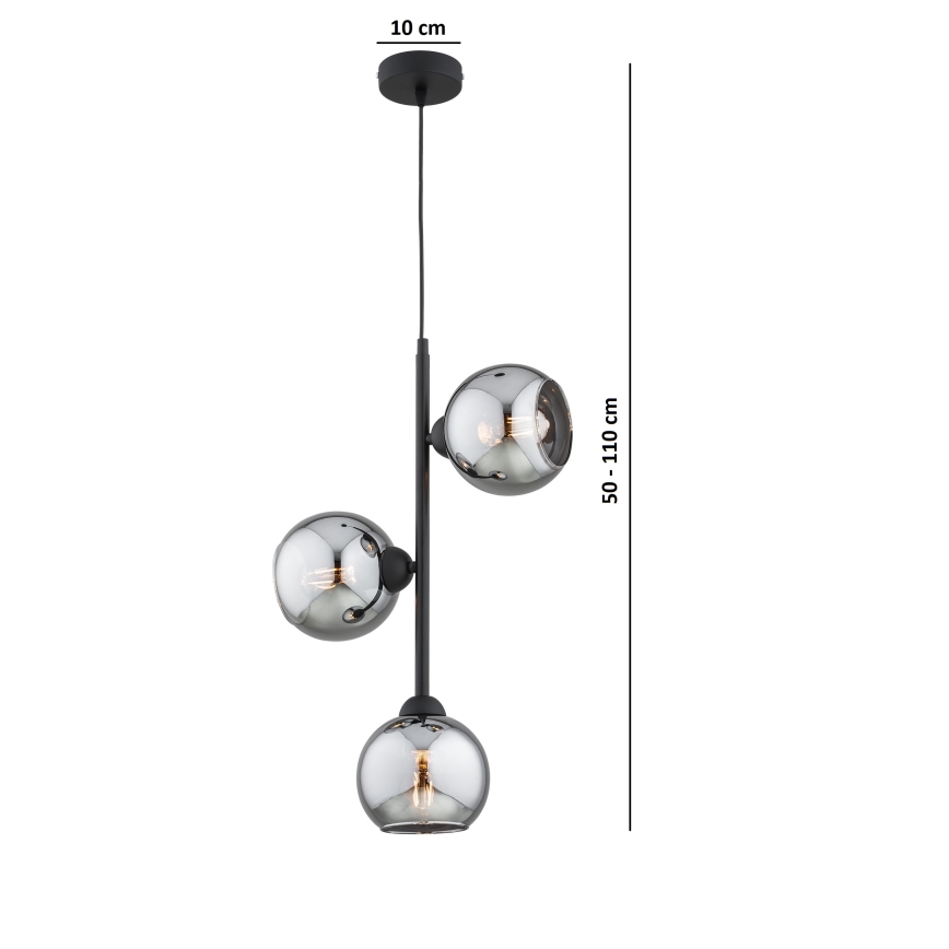 Brilagi - Viseća svjetiljka na sajli 3xE27/60W/230V crna/dimno siva