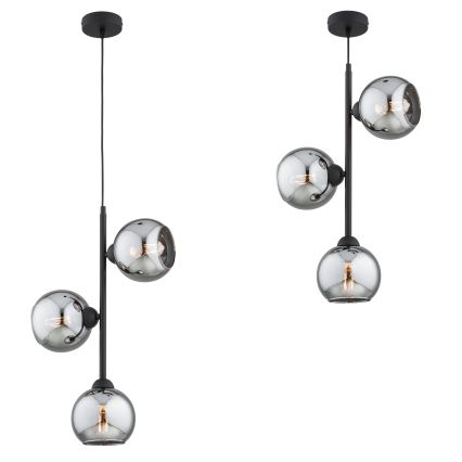 Brilagi - Viseća svjetiljka na sajli DIOR 3xE27/60W/230V crna/dimno siva