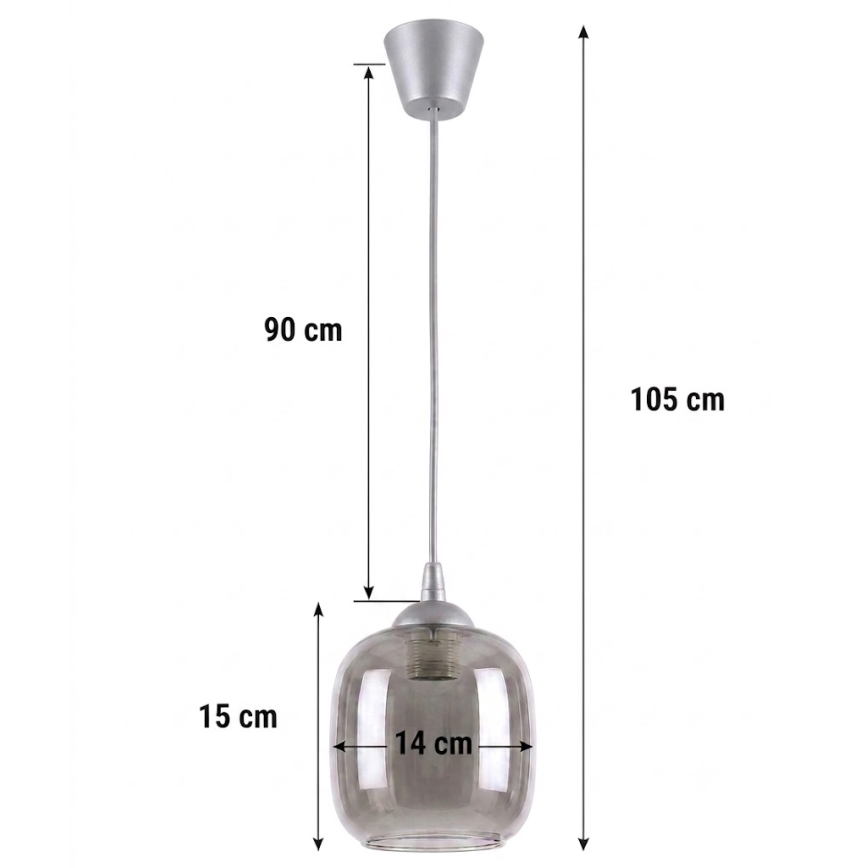 BRILAGI - LED luster na sajli RETRO GLASS 1xE27/60W/230V Ø 14 cm srebrna/zadimljeno-siva