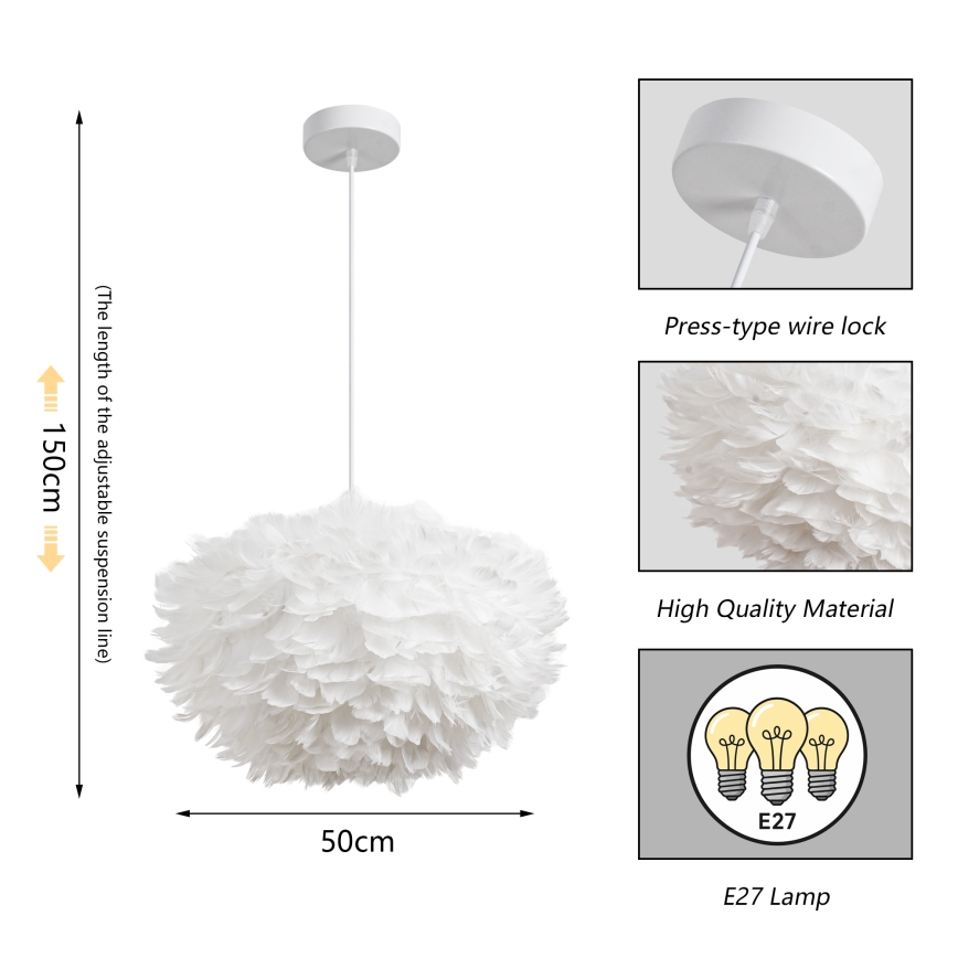 BRILAGI - Viseći luster FEATHER na sajli, 3xE27/40W/230V, Ø 50 cm, bijeli