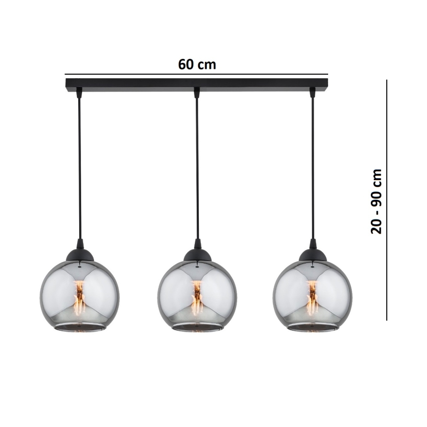 Brilagi - Viseći luster na kabelu DIOR 3xE27/60W/230V crna/dimna siva