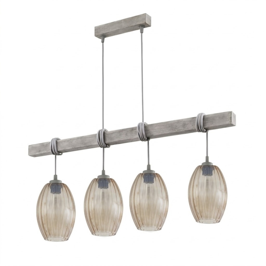 Brilagi - Luster na sajli WOOD GLASS 4xE27/60W/230V borovina/siva/zadimljeno-smeđa