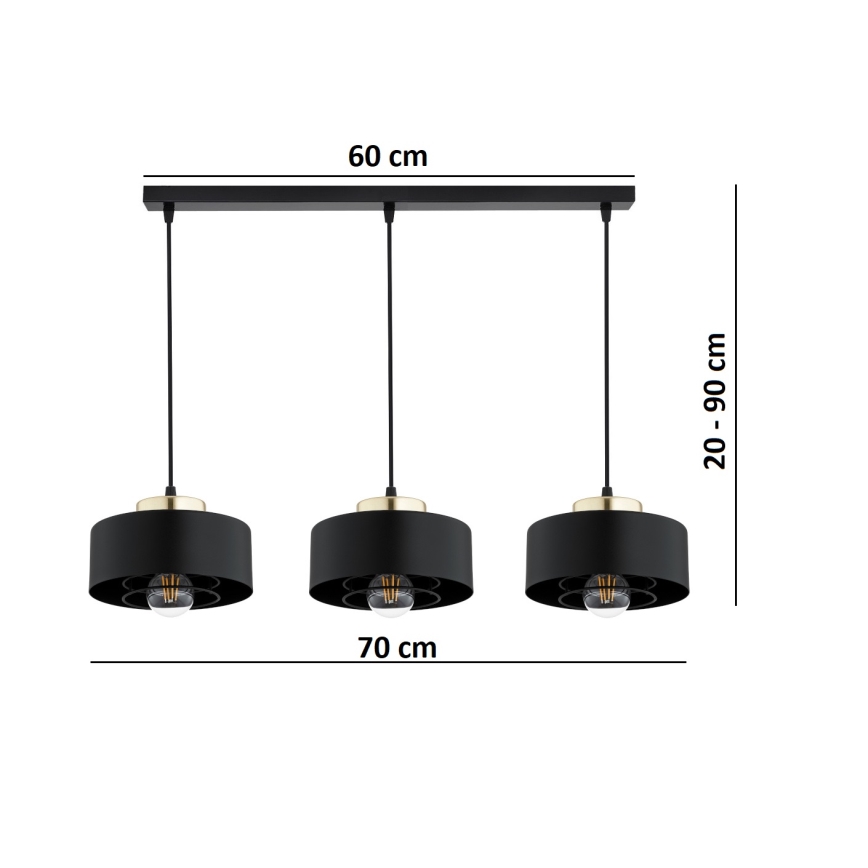 Brilagi - Viseći luster na sajli 3xE27/60W/230V crna/zlatna