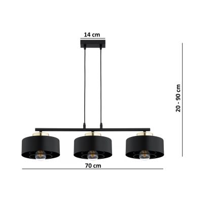 Brilagi - Viseći luster na sajli 3xE27/60W/230V crna/zlatna